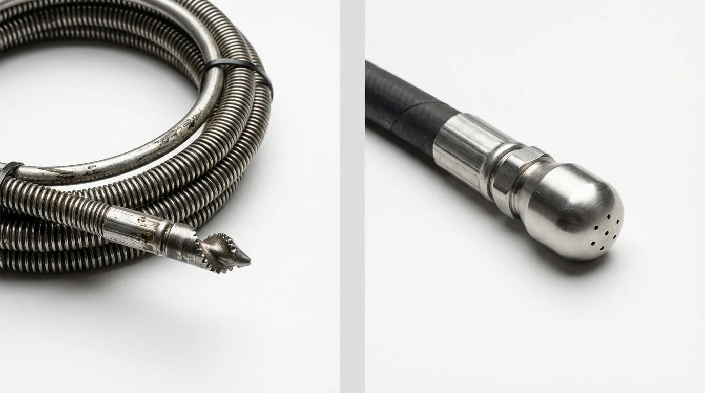 Drain snake cable and hydro jetting nozzle used for drain cleaning in Forest Park, IL
