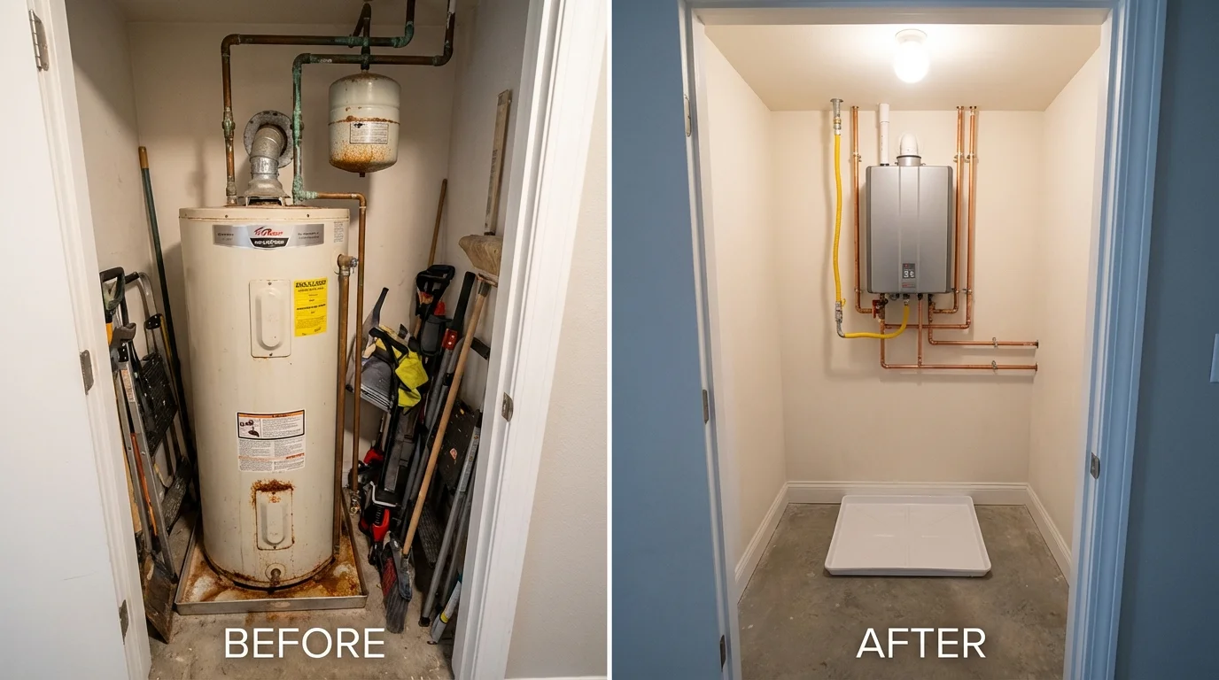 Tank water heater versus wall-mounted tankless unit comparison for Forest Park, IL homeowners