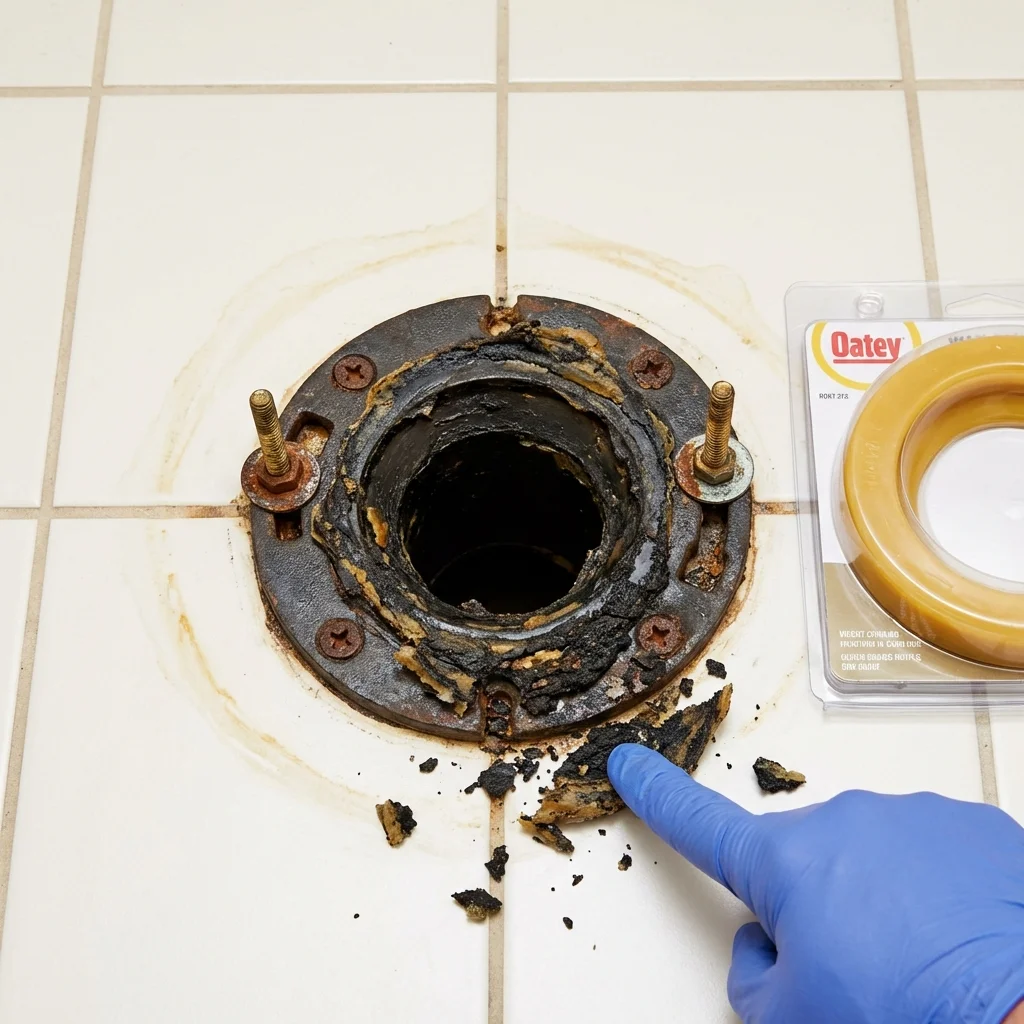 Failed wax ring showing water seepage at the base of a toilet in a Forest Park, IL home