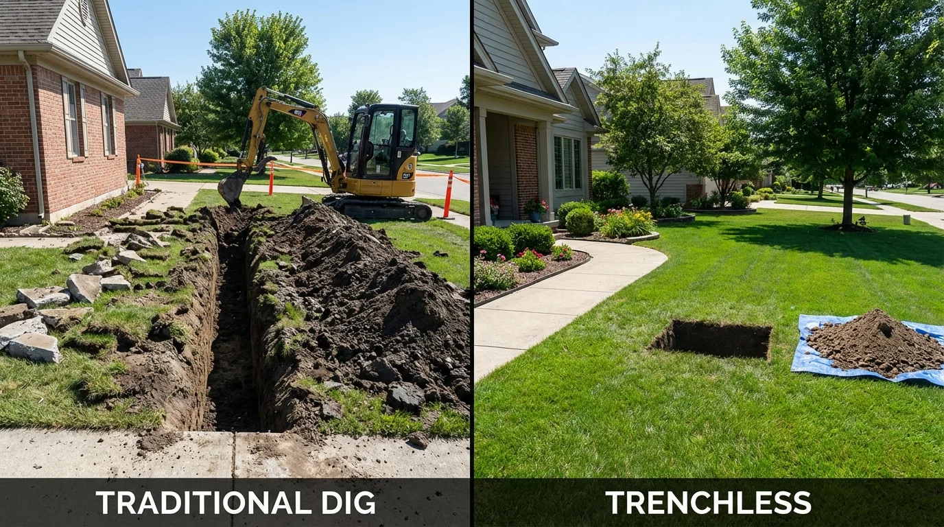 Trenchless sewer repair with minimal yard damage versus traditional excavation in Forest Park, IL